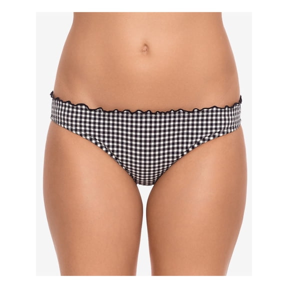 SALT   COVE Women's Black Gingham Stretch Cinched-Back Bikini Moderate Coverage Ruffled Hipster Swimsuit Bottom M