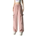 thumbnail image 2 of Pink Womens Joggers Fashion Streetwear Pockets Wide Leg High Waist Straight Overalls Wide Leg Pants Woman Size L, 2 of 6