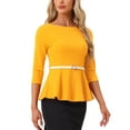 thumbnail image 4 of INSPIRE CHIC Peplum Tops for Women's 3/4 Sleeve Teacher Belted Elegant Business Work Blouse XL Orange, 4 of 5