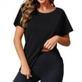 thumbnail image 3 of Back Hollow Women Short Sleeve Solid Color Casual Sport T-shirt Tops, 3 of 4