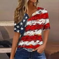 thumbnail image 2 of Womens 4Th of July Summer Tops Henley Neck Tee Short Sleeve T Shirts Pullover Sweater Blouses Usa Flag Star Stripe Top Vintage Causal T-Shirts Holiday Beach Party Outfits, 2 of 5