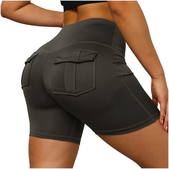 Shorts for Women Trendy,High Waisted Workout Shorts Women Tummy Control Yoga Running Shorts with Cargo Pockets Gym Athletic Shorts