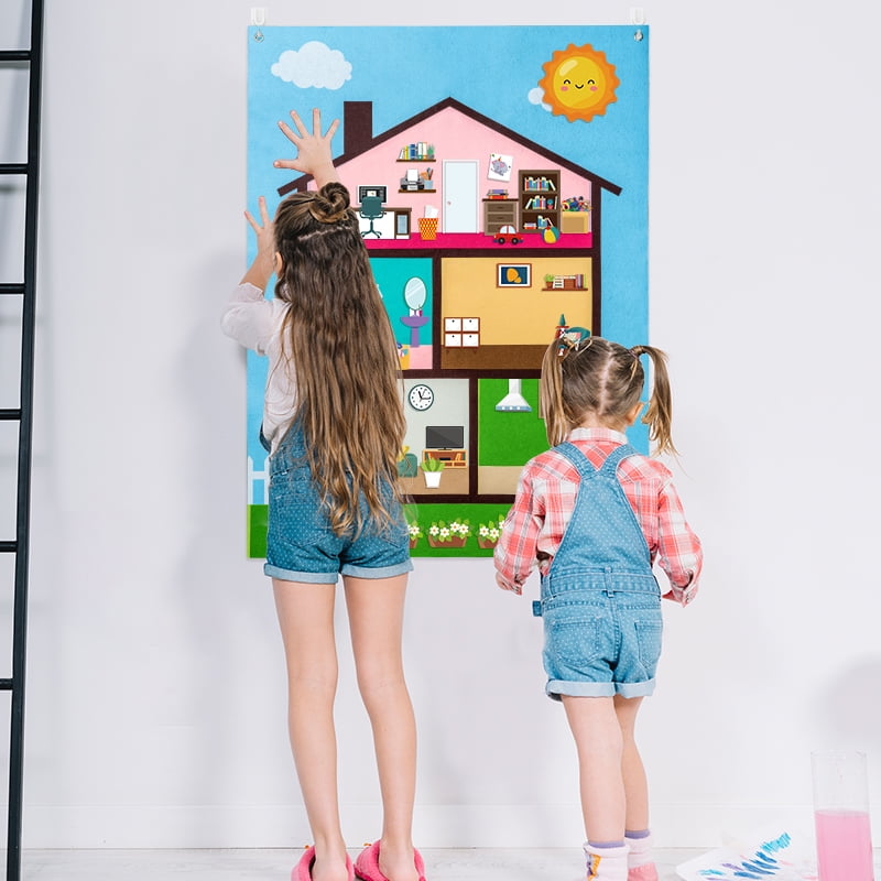 Belanttega My Home Theme Large Felt Board Classroom Wall Decoration Family Interactive Kit To Exercise Pre-school Children's Hands-on Ability Make Your Home Scene