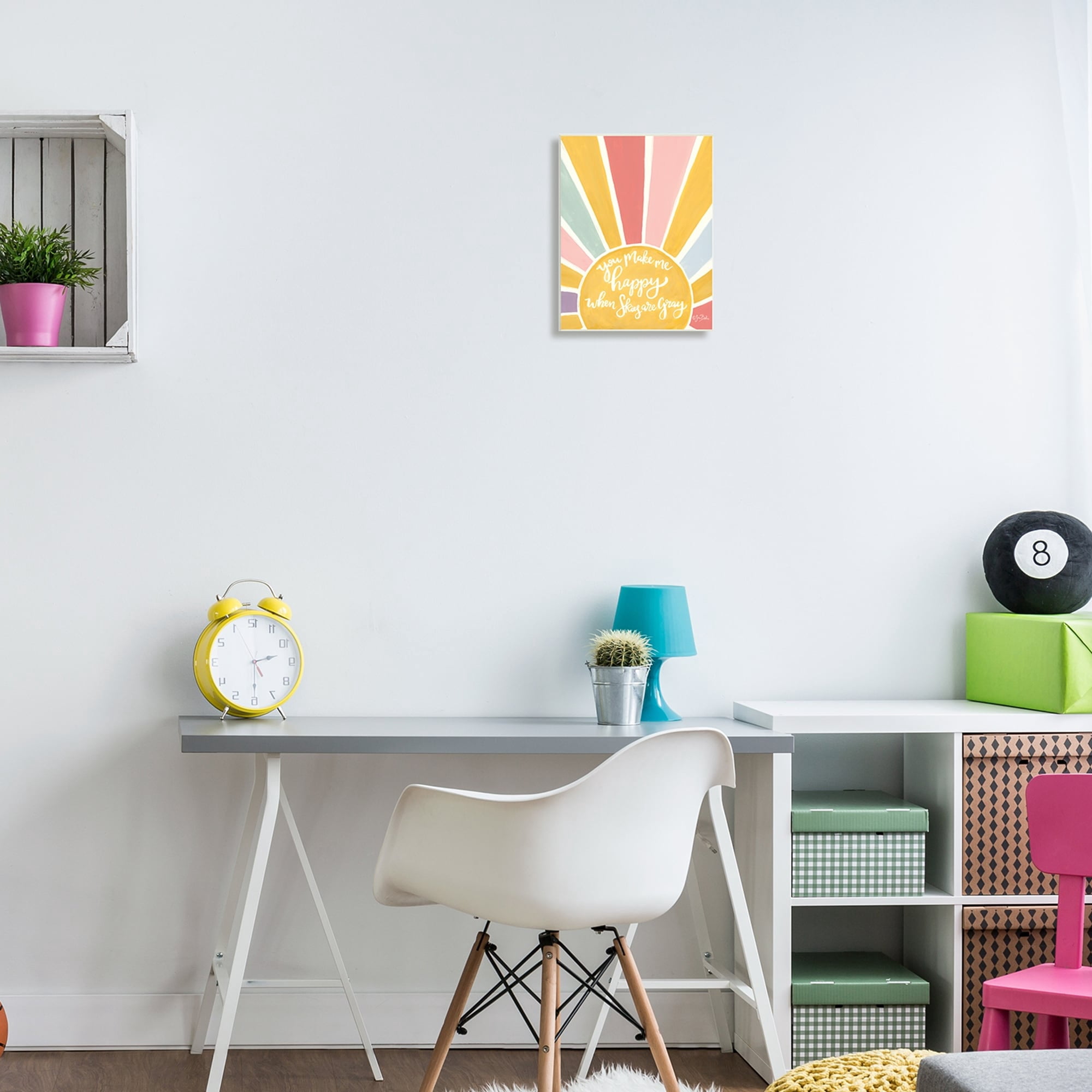 Stupell Industries You Make Me Happy Yellow Striped Sunshine Calligraphy Wood Wall Art, 13 x 19, Design by Sara Baker