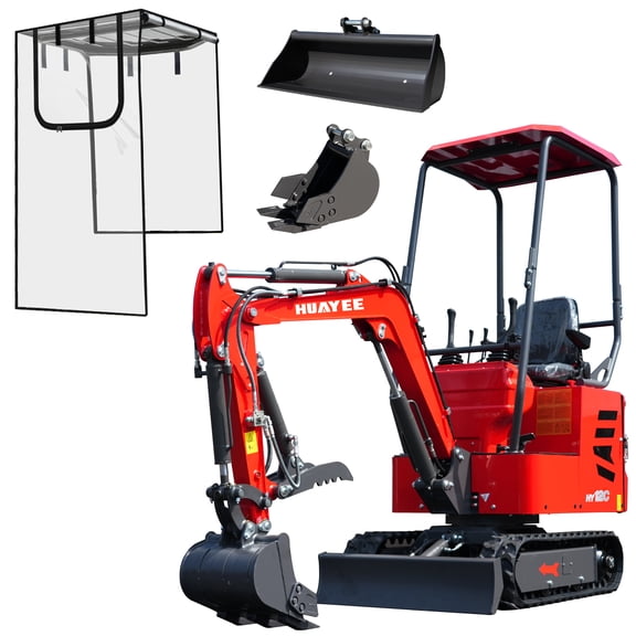 HUAYEE 1.2 Ton Mini Excavator with Cover, 31.5in Bucket, 7.87in Bucket, HY12C Small Digger with 13.5 HP EPA Gasoline Engine, Hydraulic Thumb Clamp, In-stock in the US