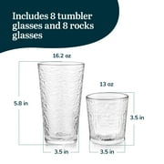 Libbey Yucatan Textured Tumbler & Rocks Drinking Glasses Set of 16