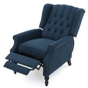 GDF Studio Elizabeth Contemporary Tufted Wingback Pushback Recliner, Navy Blue and Dark Brown, Fabric