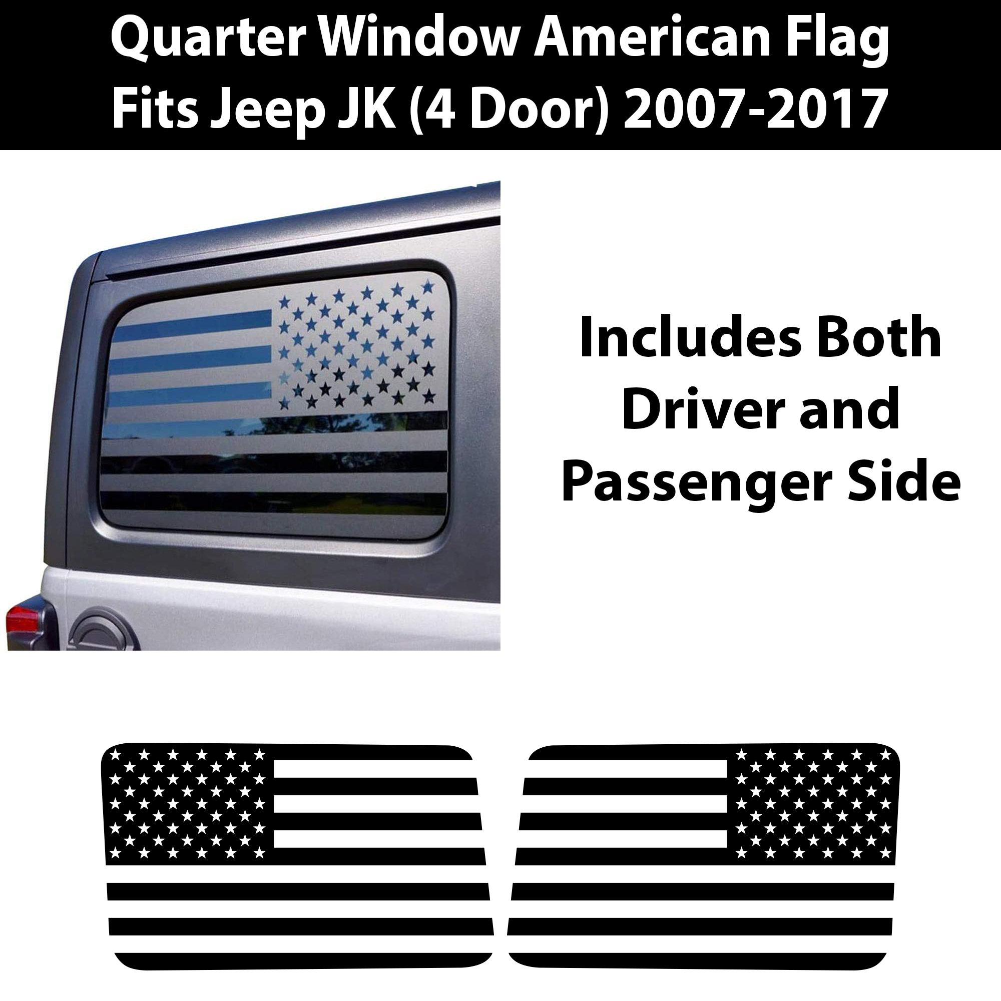 Bogar Tech Designs Precut American Flag Rear Side Window Decal Stickers  Compatible with and Fits Door Jeep Wrangler JK JKU 2007-2018, Thin Red  Line
