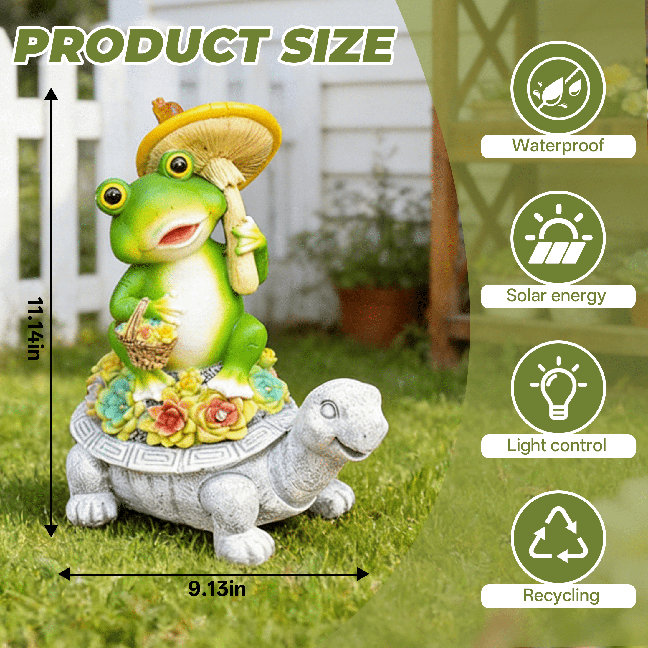 XIBUFE Turtle Frog Garden Statues Solar Garden Decor LED Light, Cute Outdoor Statues Garden Decor for Outside, Solar Garden Statues Waterproof Resin Yard Lawn Patio Fence Walkway Garden Decor