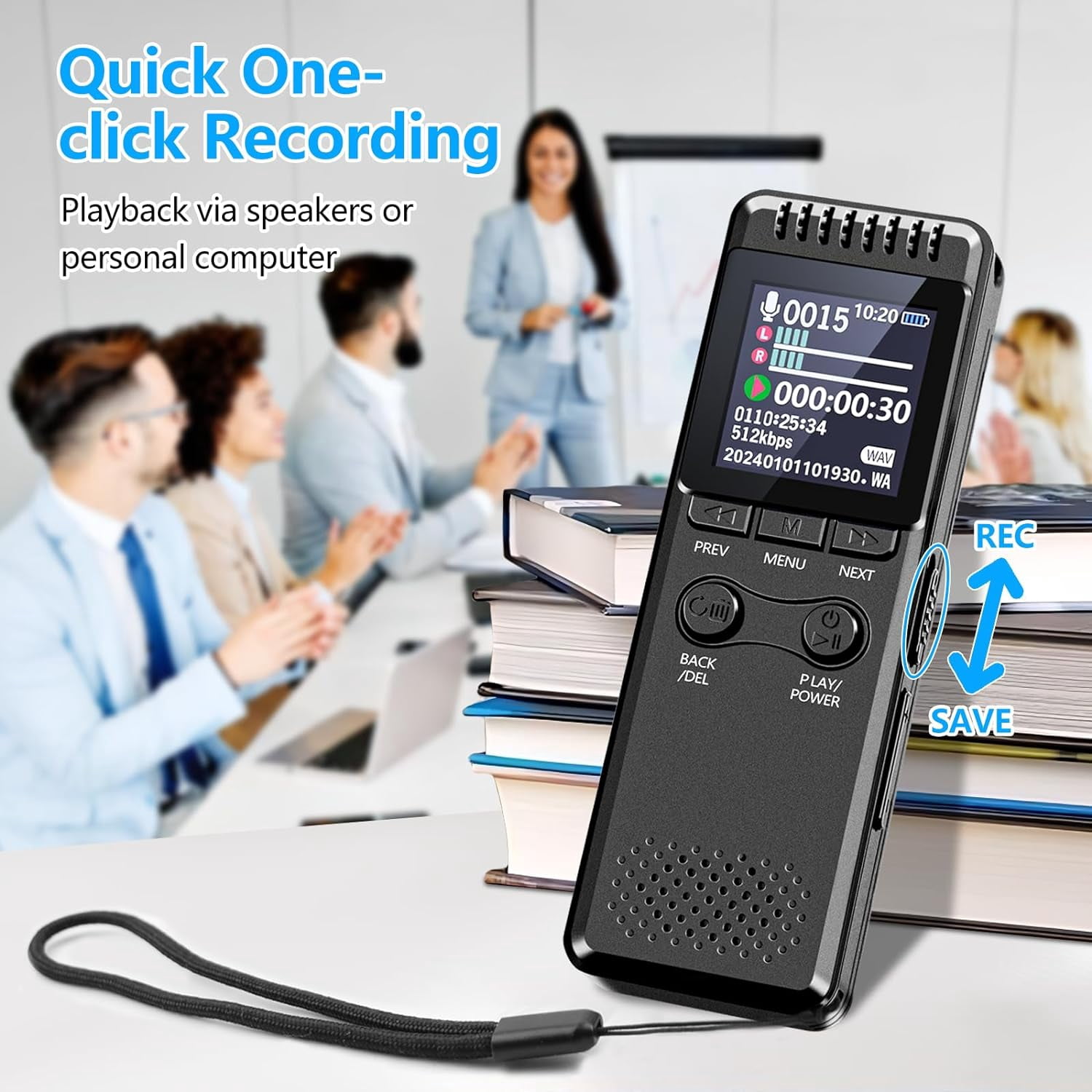 64GB Digital Voice Recorder with 8000 Hours Recording Capacity, 80Hrs Battery Time Voice Activated Recorder with Playback, Professional USB-C 1536kbps Audio Recorder for Meeting Lecture