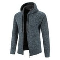 thumbnail image 3 of Honeeladyy Men Hooded Zipper Sherpa Lined Knit Coat,Winter Solid Color Thick Warm Fleece Jacket Coat Navy L, 3 of 8