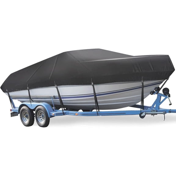Boat Cover, 17-19ft Waterproof Trailerable Cover, Heavy Duty 600D Marine Grade Outboard Cover, UV Resistant for Bass Boat, Fits Bayliner V-Hull Tri-Hull Fishing Runabout Boat, Black