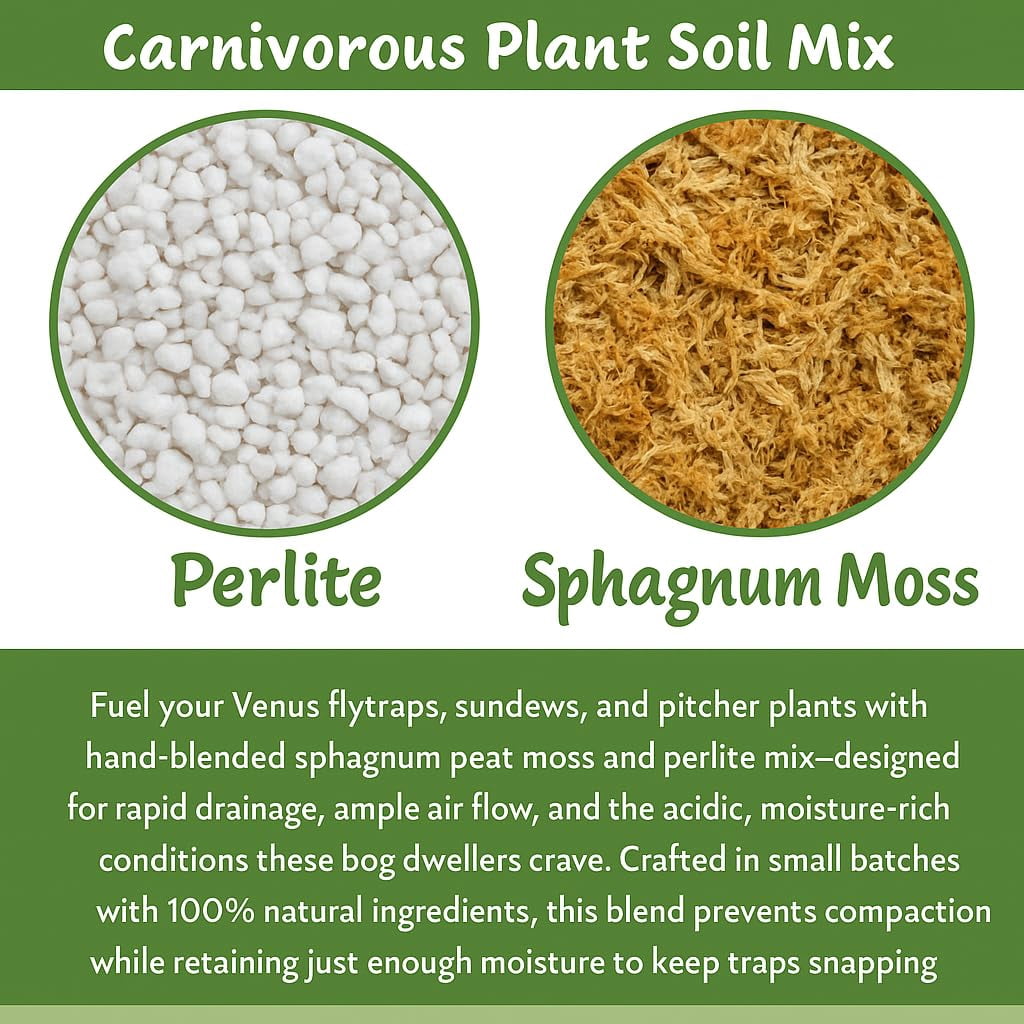 Gardenera Labs Sphagnum Moss Potting Mix for Carnivorous Plants, Moss and Perlite Blend for Potting Venus Fly Traps, Sarracenia, Pitcher Plants - 75% Sphagnum Moss + 25% Perlite - 4 Quart