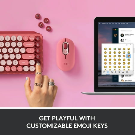 Logitech - POP Keys Wireless Mechanical Tactile Switch Keyboard for Windows/Mac with Customizable Emoji Keys - Heartbreaker Rose