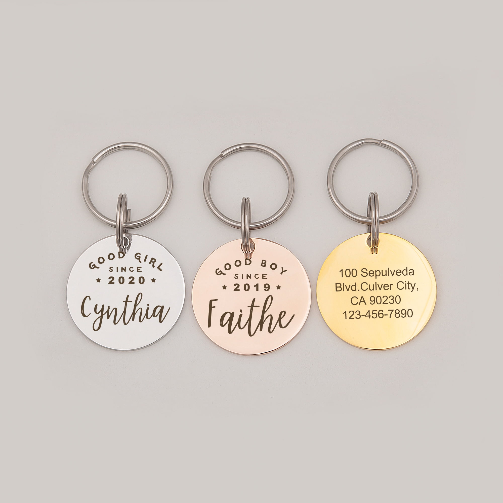 Anavia Metal Stainless Steel Round Name - Good Boy Girl - Birth Year Birthday Holiday Christmas Engraved Dog Cat ID Tag, Silver