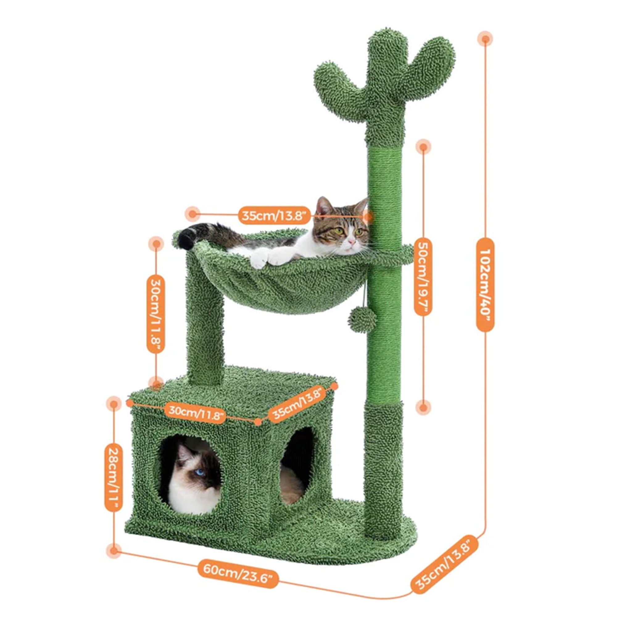 Kadyn 39" Cactus Cat Tree Tower for Multiple Cats, Indoor Cat Tree House with Sisal Covered Scratching Post, Cat Condo, Green