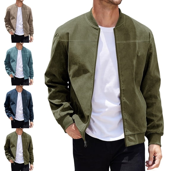 Zysthvn Lightweight Jacket Men Fall Outdoor Full Zip Casual Mens Outerwear Long Sleeve with Pockets Solid Stand Collar