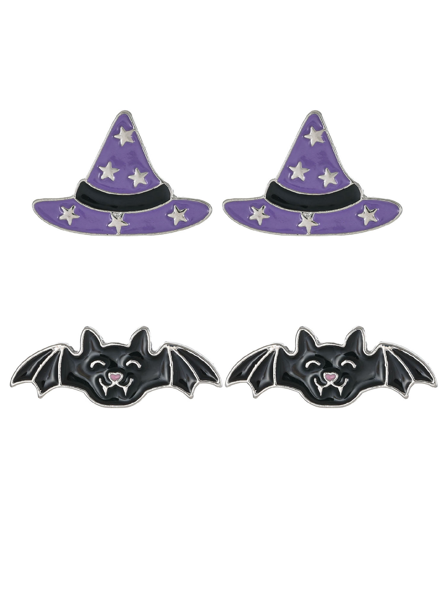Way to Celebrate Bat & Witch Hat Halloween Stud Earrings, 2 Pairs