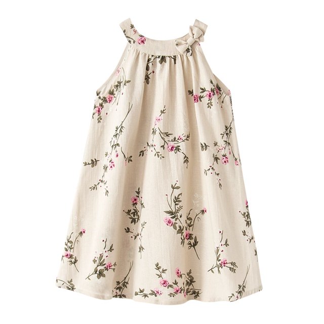 Vestido casual de lino para niñas de 10 a 12 años Vestido recto sin mangas floral de verano ER