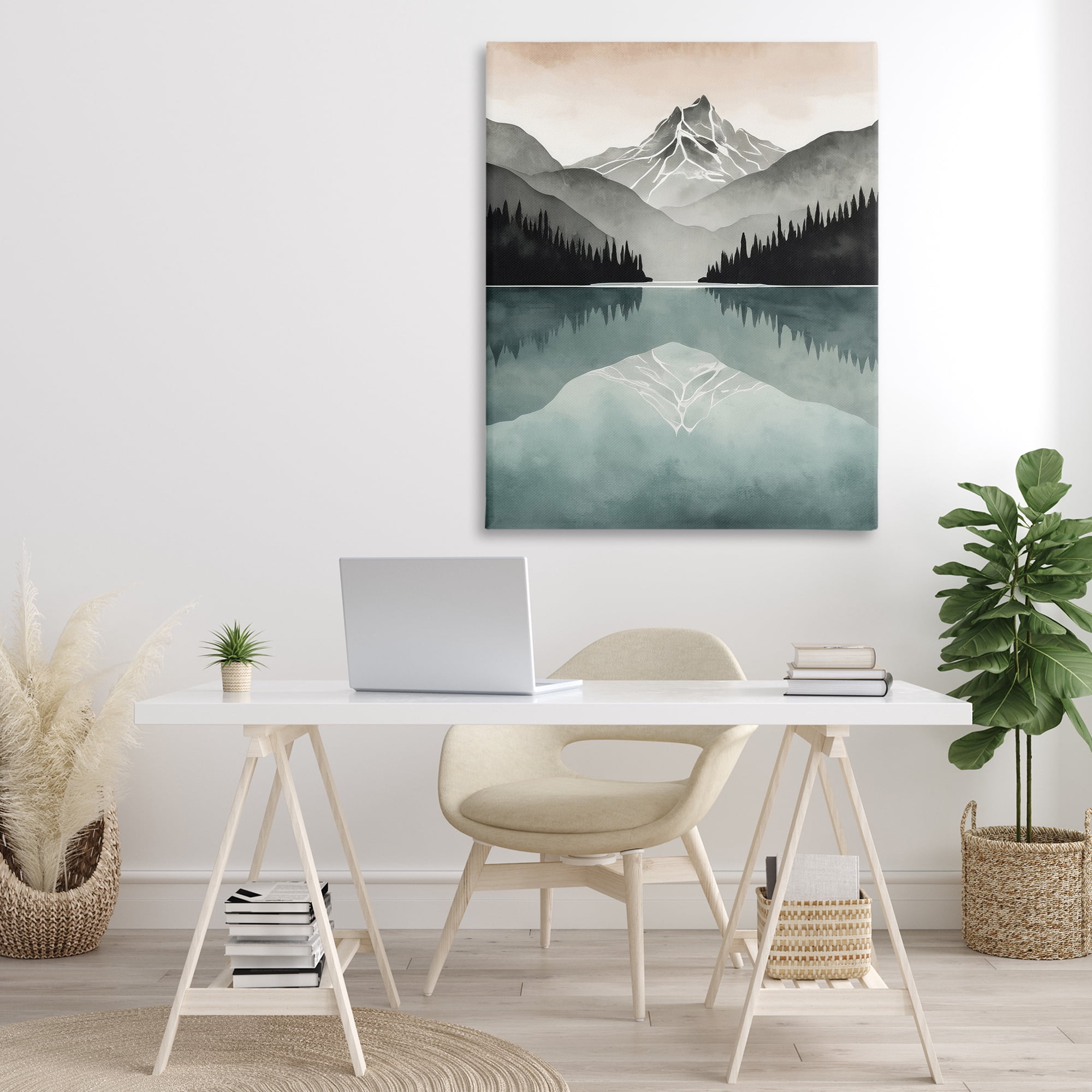 Stupell Industries Mountain Reflecting over Lake Landscape Painting Gallery Wrapped Canvas Art Print Wall Art, 36 x 48