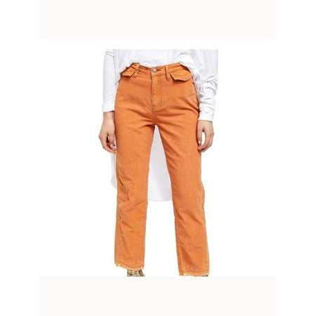 FREE PEOPLE Womens Orange Corduroy Zippered Straight leg Pants Size: 26 Waist