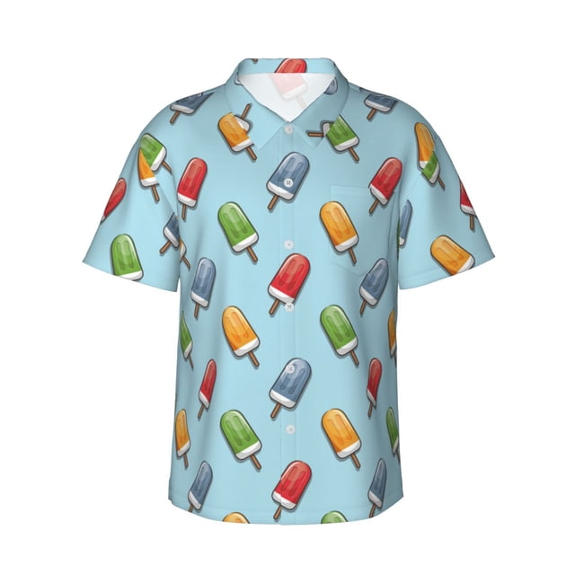Fotbe Modern Ice Cream Camisa Hawaiana para Hombre Unisex – Camisa Casual de Verano con Botones de Manga Corta de Algodón y Lino,Small
