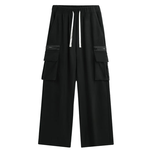 Men's Wide Leg Cargo Pants - Winter Warm Fleece Lined Outdoor Casual Hiking Sweatpants with Multi-Pockets