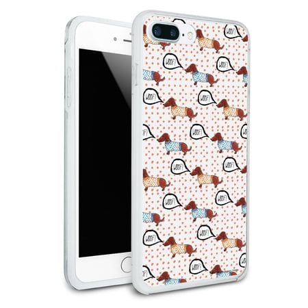 Woof Goes the Wieners Dachshunds Dogs in Sweaters Pattern Protective Slim Fit Hybrid Rubber Bumper Case for Apple iPhone 7 and 7 Plus