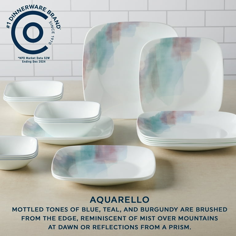 Corelle Aquarello 16-Piece Square Dinnerware Set, Durable