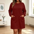 thumbnail image 6 of Ashirexll Long Sleeve Dress for Women Plus Size Loose Long Sleeve Round Neck Solid Color with Pockets Midi Dress, 6 of 7