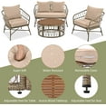 thumbnail image 5 of Roomfitters Bohemia-inspired 4-Person Outdoor Seating Group with Removable Cushions, Conversation Patio Set with Wood Tabletop, Beige, 5 of 9