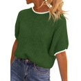 thumbnail image 2 of Spring Autumn Womens Puff Short Sleeve Sweater Tops Color Block Ribbed Knit Crew Neck Going Out Shirts, 2 of 6