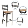 thumbnail image 3 of Flash Furniture HERCULES Series Silver Antique Finish with Clear Coat Ladder Back Metal Restaurant Barstool - Natural Wood Seat, 3 of 11