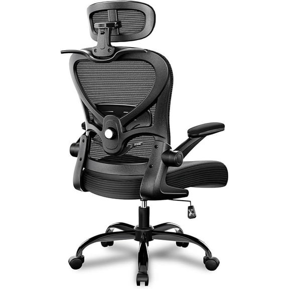 MY Ergonomic Office Chair with 3D Headrest, Mesh Desk Chair with Adjustable Lumbar Support, Flip-up Armrests, 350 lbs Capacity Computer Chair for Home Office, Black