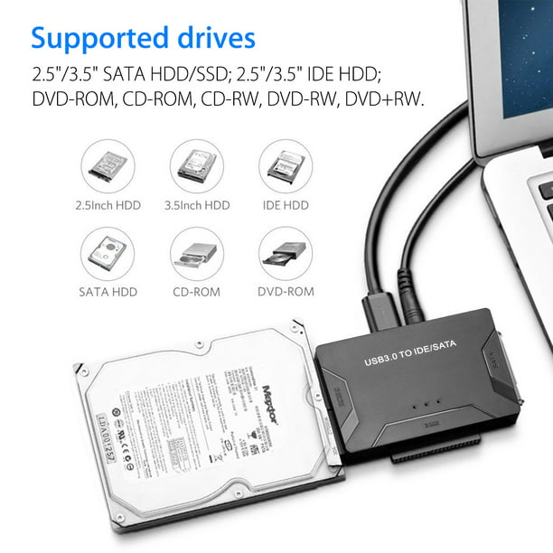 TSV USB IDE Adapter USB 3.0 to SATA IDE Hard Drive Converter Combo for SATA SSD Hard Drives Disks with 12V Power and USB 3.0 Cable for Laptops -