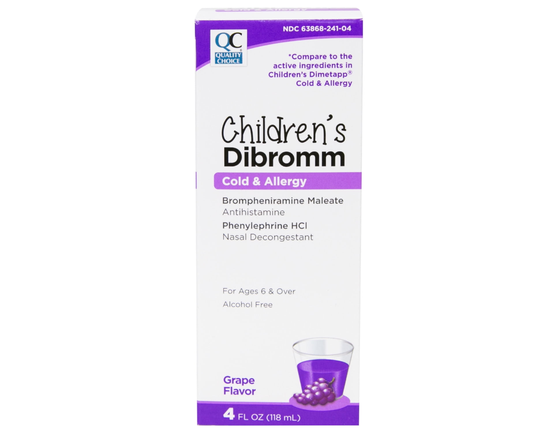 Quality Choice Children's Dibromm Cold & Allergy Liquid Grape 4oz Each