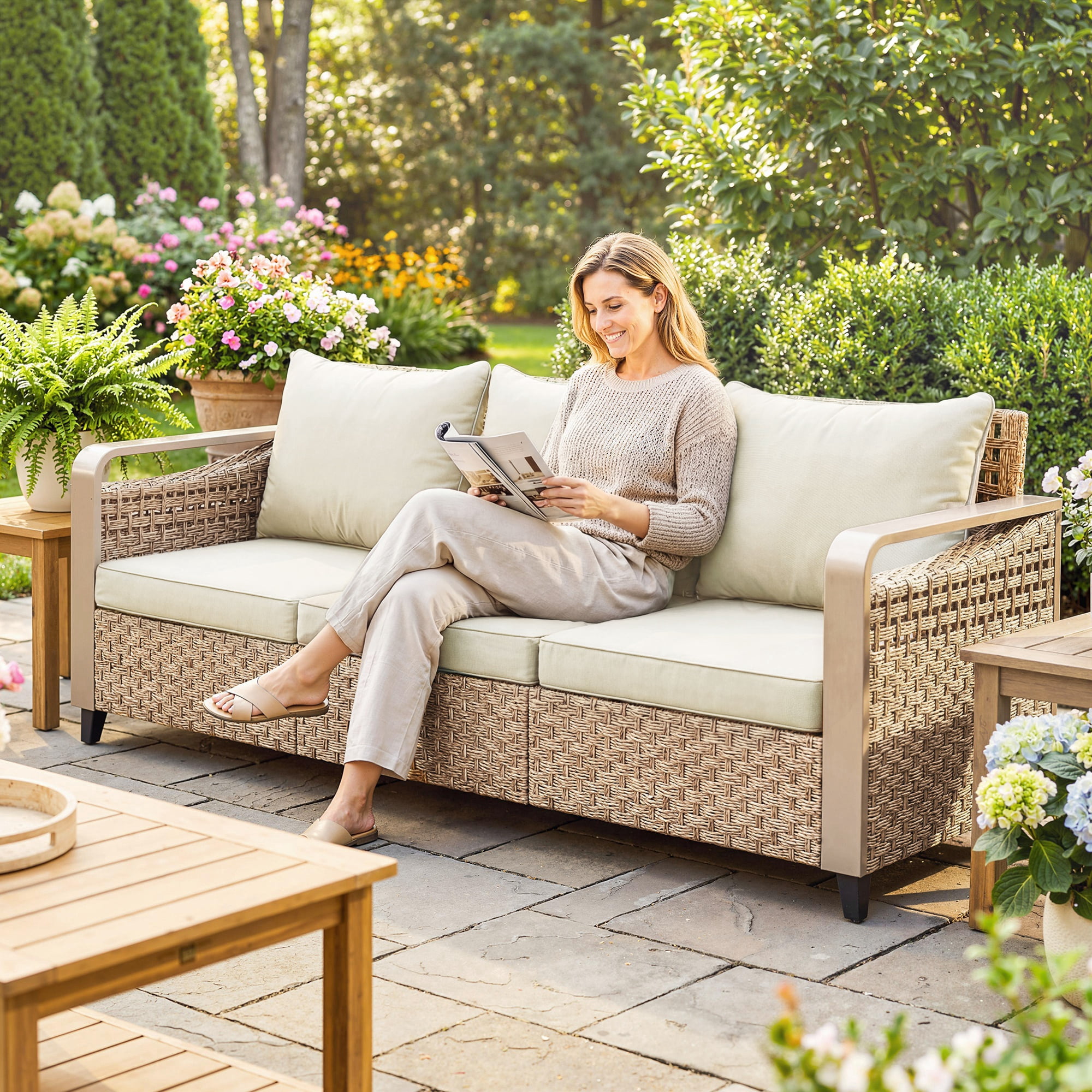 Cambridge Casual Leon Teak Patio Sectional Deep Seating Outdoor