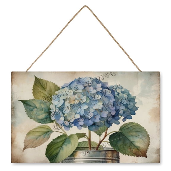 Floral Decor Hydrangea Wooden Hanging Sign Rustic Wall Art 10"x16" Wall Hanging Plaque Sign Retro Western Country Wooden Wall Signs for Office Bedroom Living Room