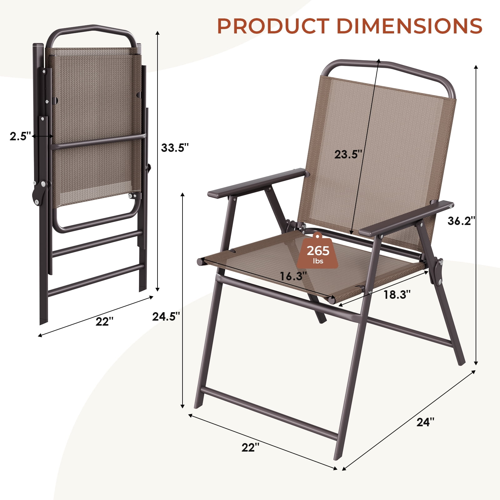 LAZY BUDDY 2-Pack Folding Patio Chairs, Breathable Mesh Outdoor Chairs with Armrests, Foldable Dining Chairs for Backyard, Poolside, Camping