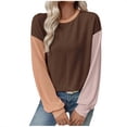 thumbnail image 3 of Sexlip Womens Long Sleeve Tops Fall Fashion Crewneck Color Block Ribbed Knit Casual Loose Fit Pullover Shirts Brown L, 3 of 7