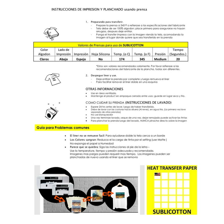 SUBLICOTTON TRANSFER PAPER 25 Sh PK 8.5