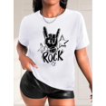 thumbnail image 1 of T-Shirt Graphique Rock Love pour Femmes - T-Shirt à Manches Courtes Col Rond en Polyester Blanc Décontracté et Élégant avec Imprimé Noir, Lavable en Machine pour Printemps/été/fête des Pères, Fête des Mères, Nouvel An, Printemps, 1 of 7