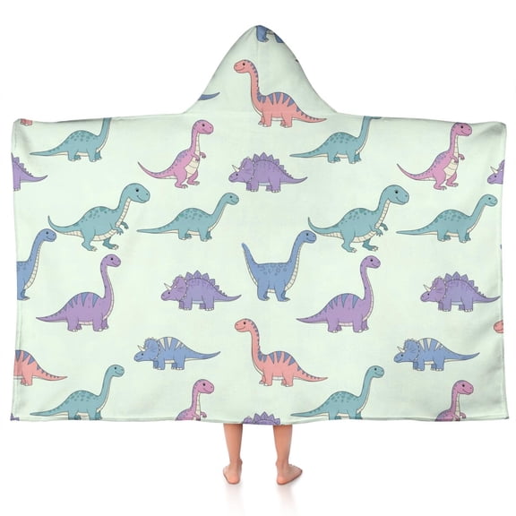 Colorful Dinosaur Assortment Pattern Hooded Bath Towel，50"x30" for Ages 3 To 12 Kids, Quick Dry Lightweight Soft Microfiber Hood Beach Towel Cover Up for Kids