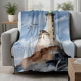 thumbnail image 2 of Beach Lighthouse Blanket Soft Cozy Warm Twin Blanket for Bed, Plush Fuzzy Flannel Fleece Blankets for Sofa, Coastal Ocean Sky Birds Oil Painting Throw Blankets for Couch, Gifts for Men, 60"x80", 2 of 9