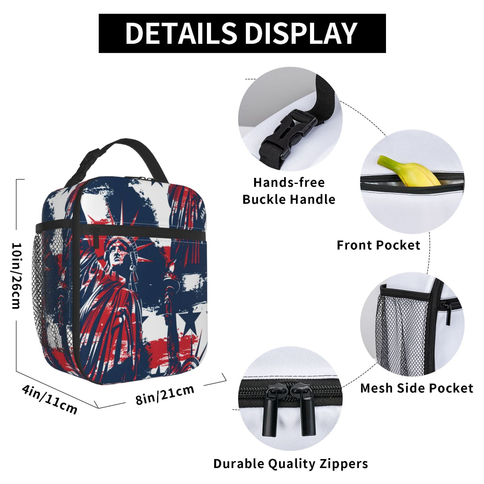 Lunch Bag For Women Men Insulated Portable Lunch Box Bento Box Office Picnic Travel Cooler Bag Independence Day Theme Star (8)