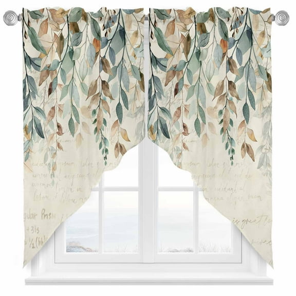 Vintage Farmhouse Swag Valances for Windows 2 Pack Style Plants Green Leaves Swag Kitchen Curtains 45 Inches Long Rod Pocket Short Window Treatment for Kitchen Bathroom 36"x45"