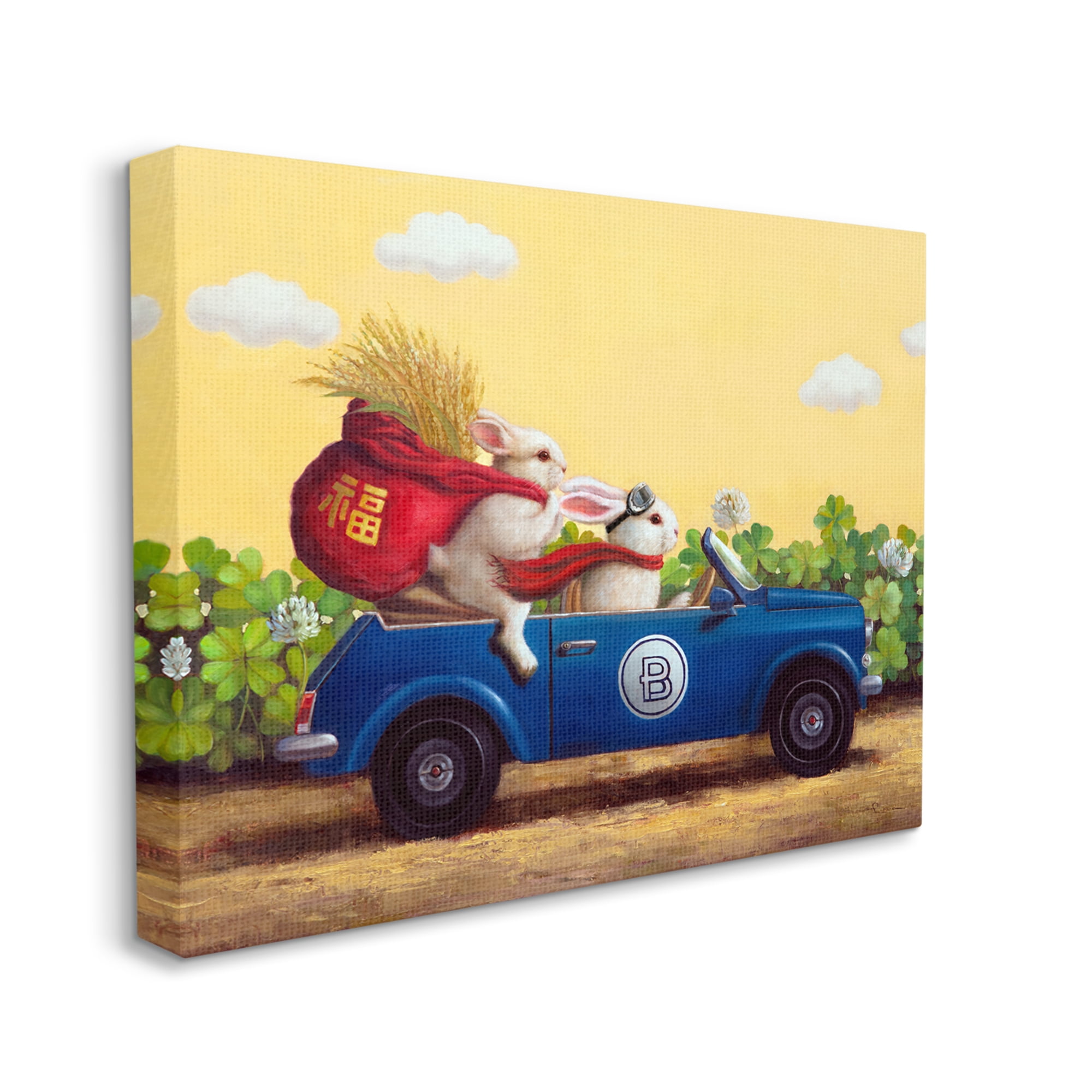 Stupell Industries Rabbits Driving in Garden Animals & Insects Painting Gallery Wrapped Canvas Print Wall Art, 48 x 36