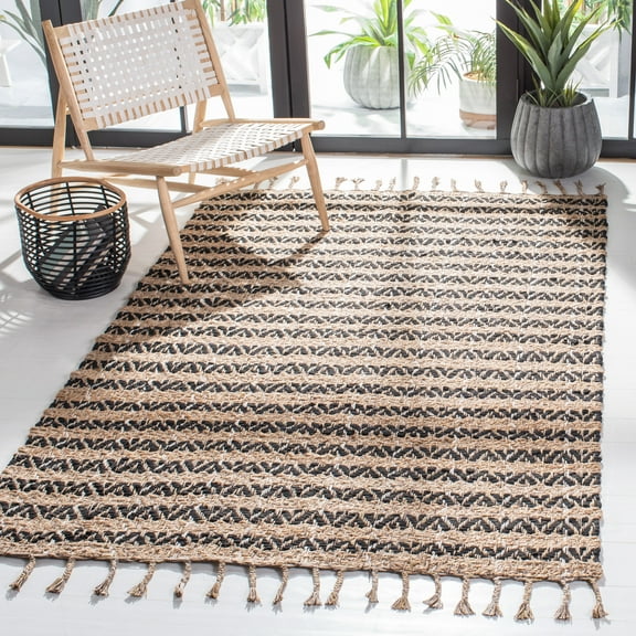 SAFAVIEH Cape Cod Valery Striped Area Rug, Black/Natural, 3' x 5'