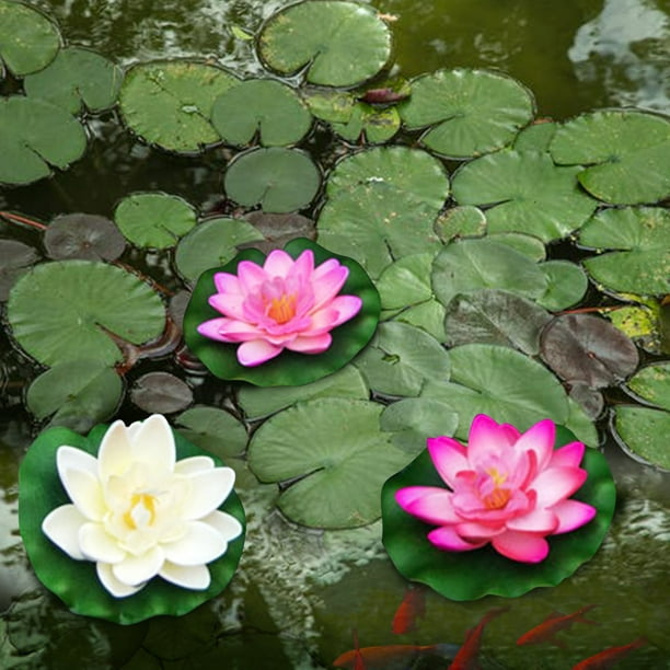 Labymos 4 pouces fleurs de Lotus artificielles étangs d'eau mousse Lotus  faux nénuphar piscine maison étang décoration plantes 
