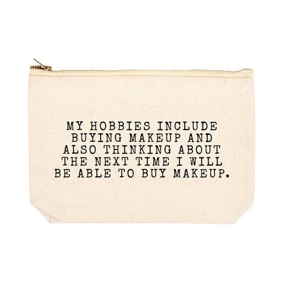 Koyal Wholesale Funny Makeup Bag Canvas Cosmetic Bag with Zipper My Hobbies Include Buying Makeup Makeup Pouch
